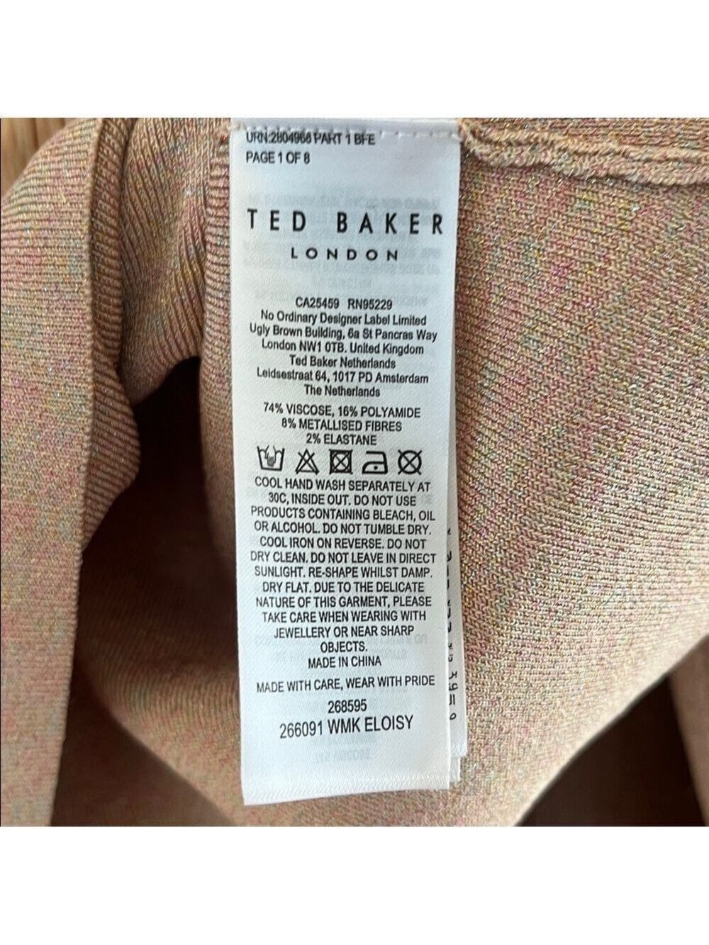 TED BAKER Eloisy Slim Fit Sparkle Knit Sweater In Pink Size 5 Large - Picture 8 of 12